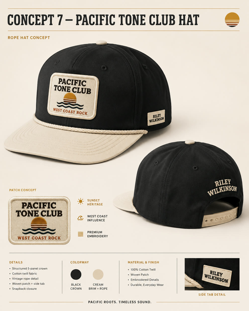 Pacific Tone Club rope hat concept with embroidered patch